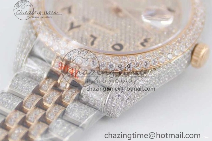 MiroTime 1229 Affordable Datejust 41 SS RG Full Diamonds TWF 1:1 Best Edition Arabic Markers Dial on Jubilee Bracelet A 2385